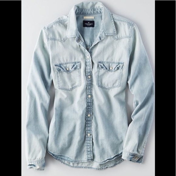 chambray denim button up top - Picture 2 of 7